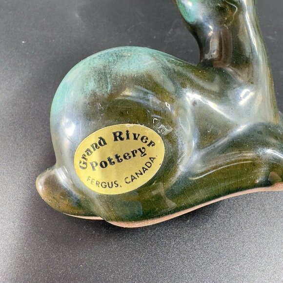 Vintage Grand River Pottery Deer Reindeer Figurine Made In Canada Figure Green - Picture 5 of 10